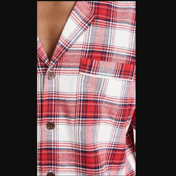 EBERJEY SZ M Men's Plaid Soft Flannel Long Pajama Set in Red & Ivory - Picture 2 of 16